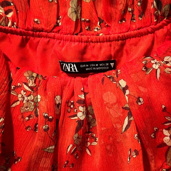 Zara Off-Shoulder Chiffon Floral Midi Dress size M - Picture 7 of 11
